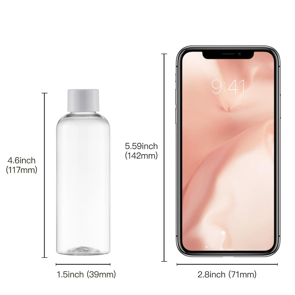 Tekson Plastic Travel Size Bottles 3.4 oz, Travel Mouthwash Bottle, Refillable Containers for Cosmetic with White Screw Cap for Travel Essentials (100ml, Clear)