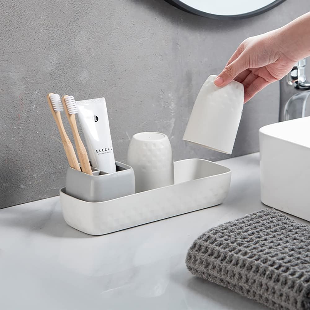 Toothbrush Holder Set - Toothbrush Holder for Bathroom Organizer, Electric Toothbrush & Toothpaste Holder, Bathroom Accessories Set, White & Grey