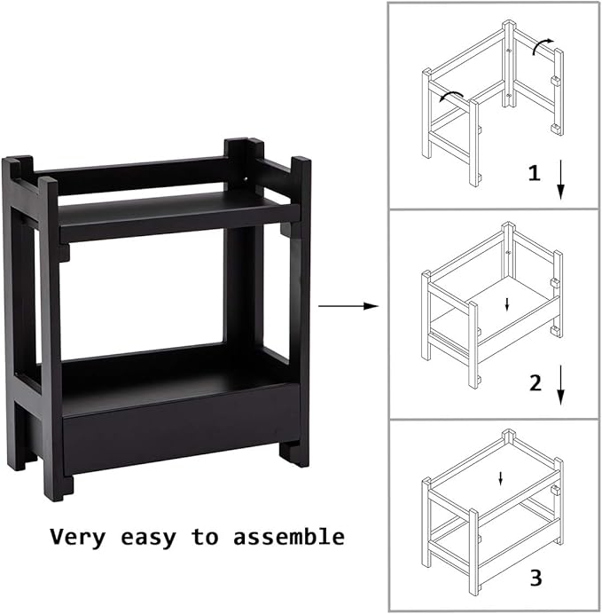 GOBAM Bamboo Makeup Organizer with Drawer, Black Vanity Storage Box, Multi-Purpose Storage for Skincare, Toiletries and Desktop, 2-Tier Countertop Organizer Shelf for Bathroom, Kitchen, Office
