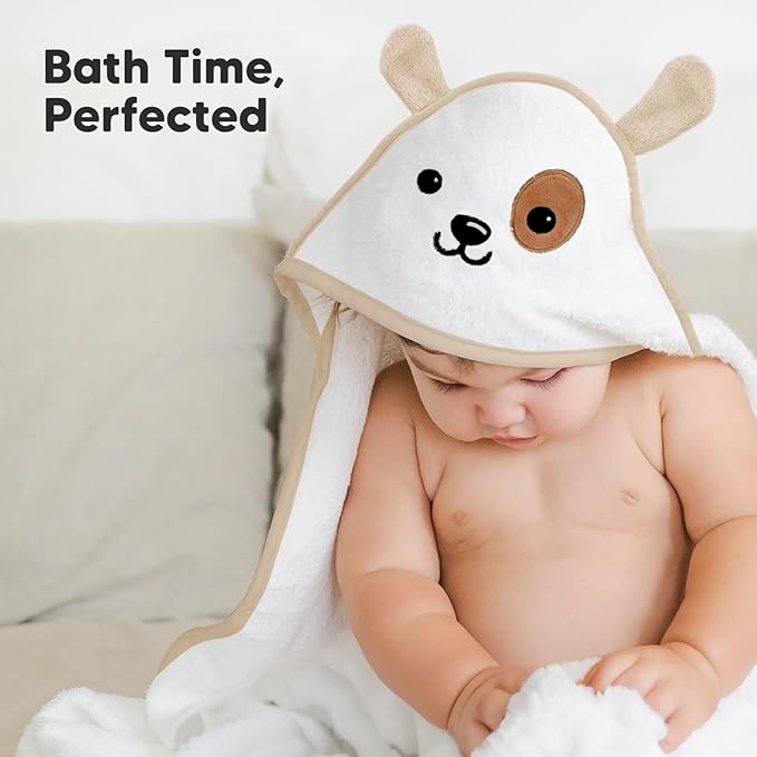 KeaBabies Hooded Baby Towel for Newborn - Viscose Derived from Bamboo Large Baby Bath Towels with Hood for Boys, Girls, Toddler, Extra Absorbent & Soft Newborn Bath Essentials (Dog, Regular)