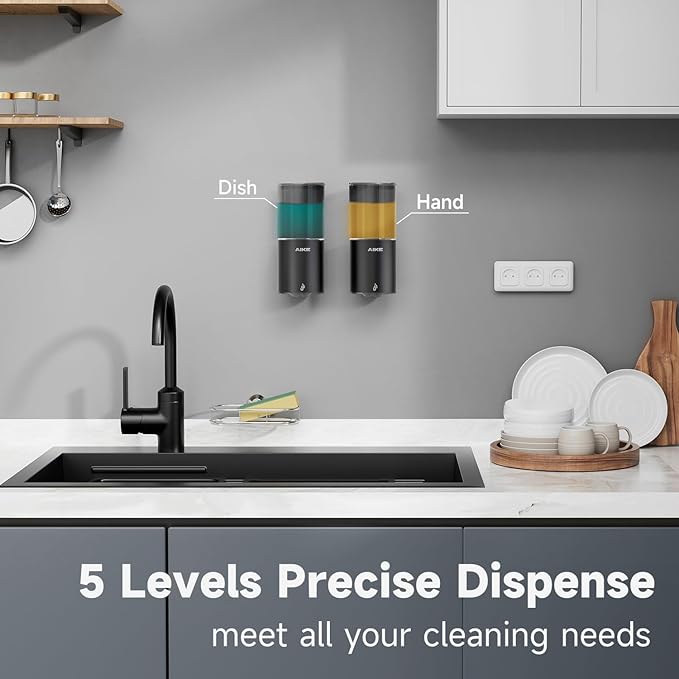 AIKE Automatic Wall Mount Liquid Soap Dispenser for Home and Commercial Bathroom 13.5oz IPX7 Waterproof,Matte Black Stainless Steel