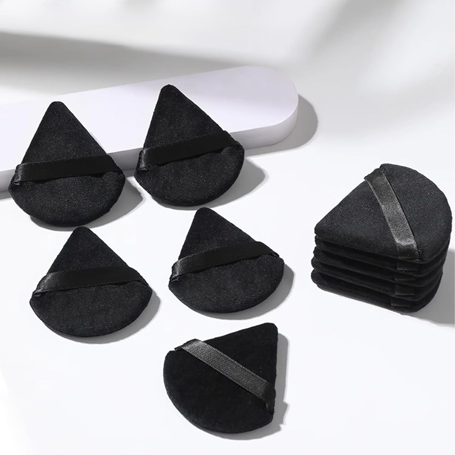 12 Pieces Powder Puff Face Triangle Powder Puff Soft Velour Makeup Puff Velour Puffs for Face Wet and Dry Cosmetic Foundation,Body Powder Blender Loose Mineral Powder Makeup Tool (Black,12 Pcs)