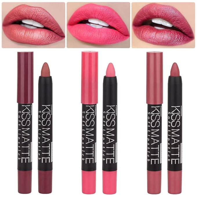 BINGBRUSH 3 Colors Longwear Lipstick Pack Set, Matte Color Stick Ultimate Lip Crayon for Makeup Collection - Nourishing Waterproof Velvet Lipgloss Lip Stain (01# 04# 07#)