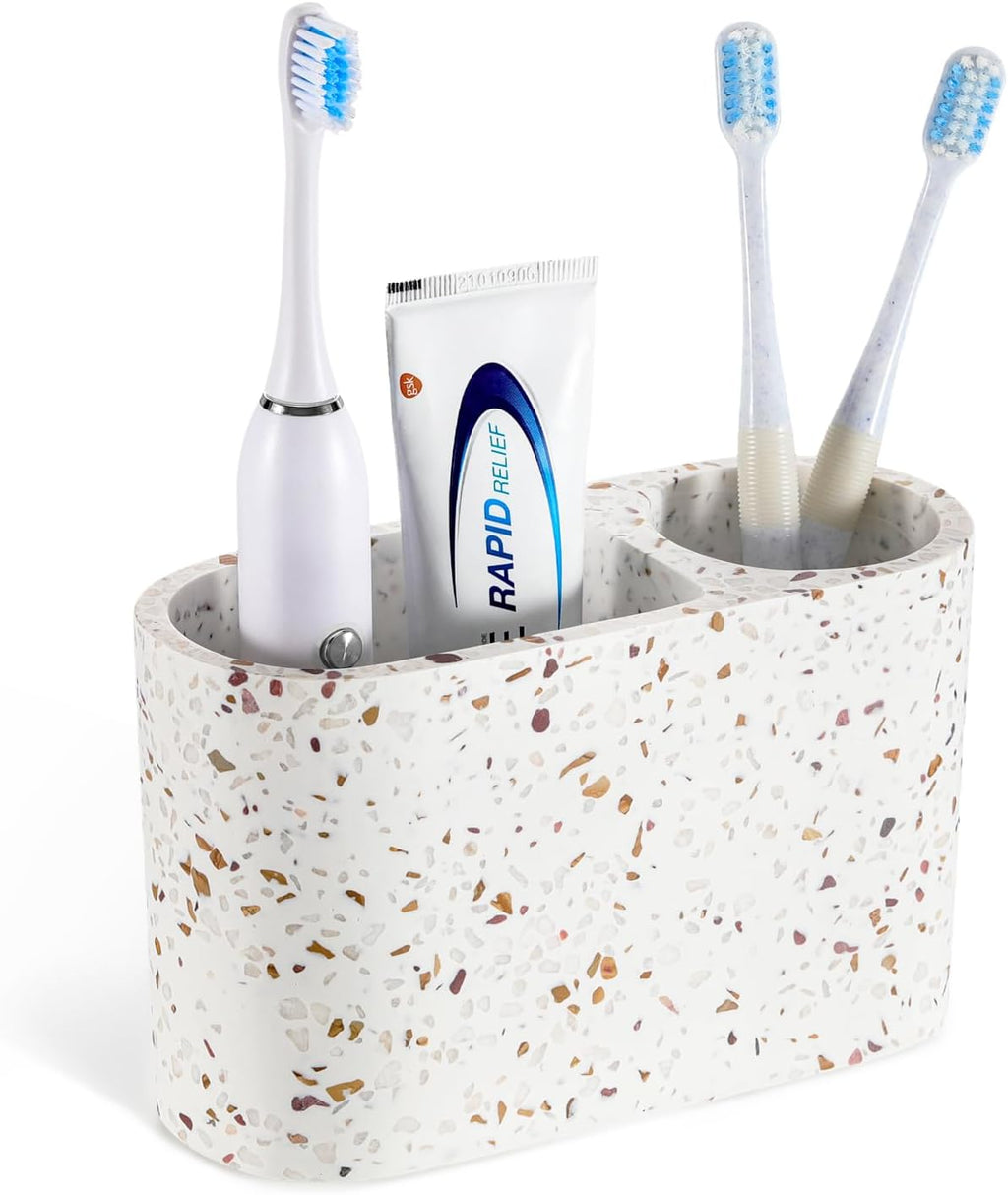 Luxspire Toothbrush Holder, 2 Slots Toothbrush and Toothpaste Holdersfor Bathrooms, Resin Toothbrush Holder Electric Toothbrush Stand for Vanity Countertop, Bathroom Accessories, Terrazzo
