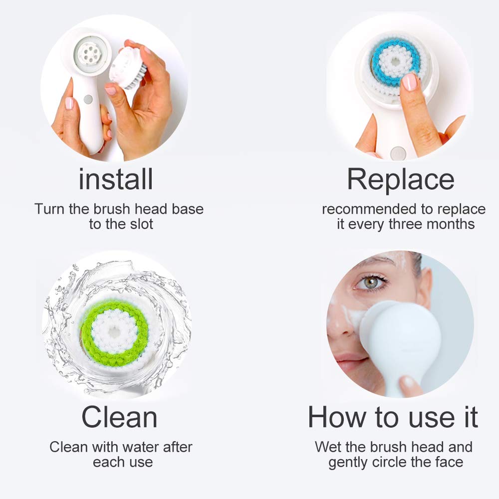 Brush Head Replacements Compatible with Clarisonic Mia 1, Mia 2, Mia Fit, Alpha Fit, Smart Profile Uplift and Alpha Fit (4Packs(Blue+Black+Green+Pink)) (4 Pack)