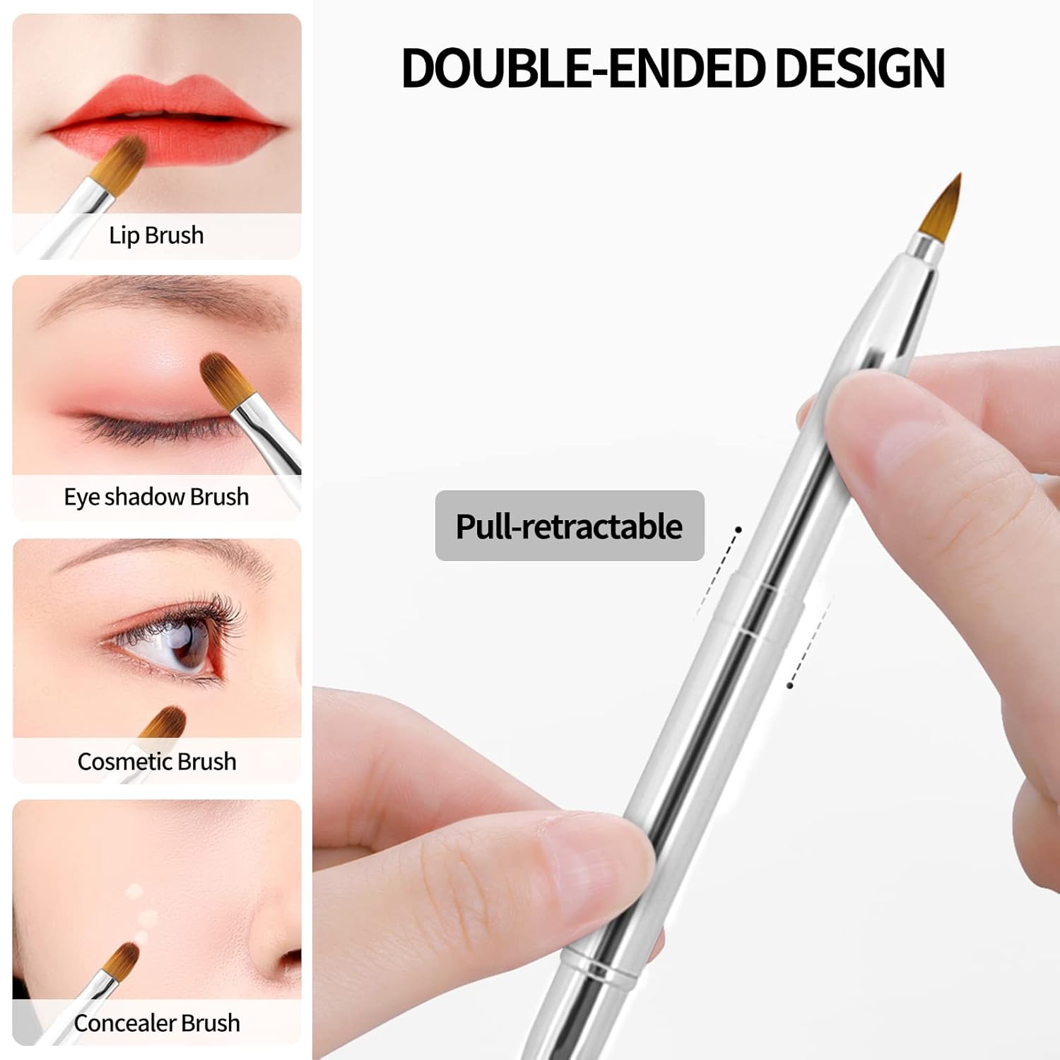 Unaone [2 Pack] Lip Brush for Lipstick, Retractable Lip Brushes, Dual-ended Makeup Brush for Lipstick Lip Gloss, Include Lid Silver and Green