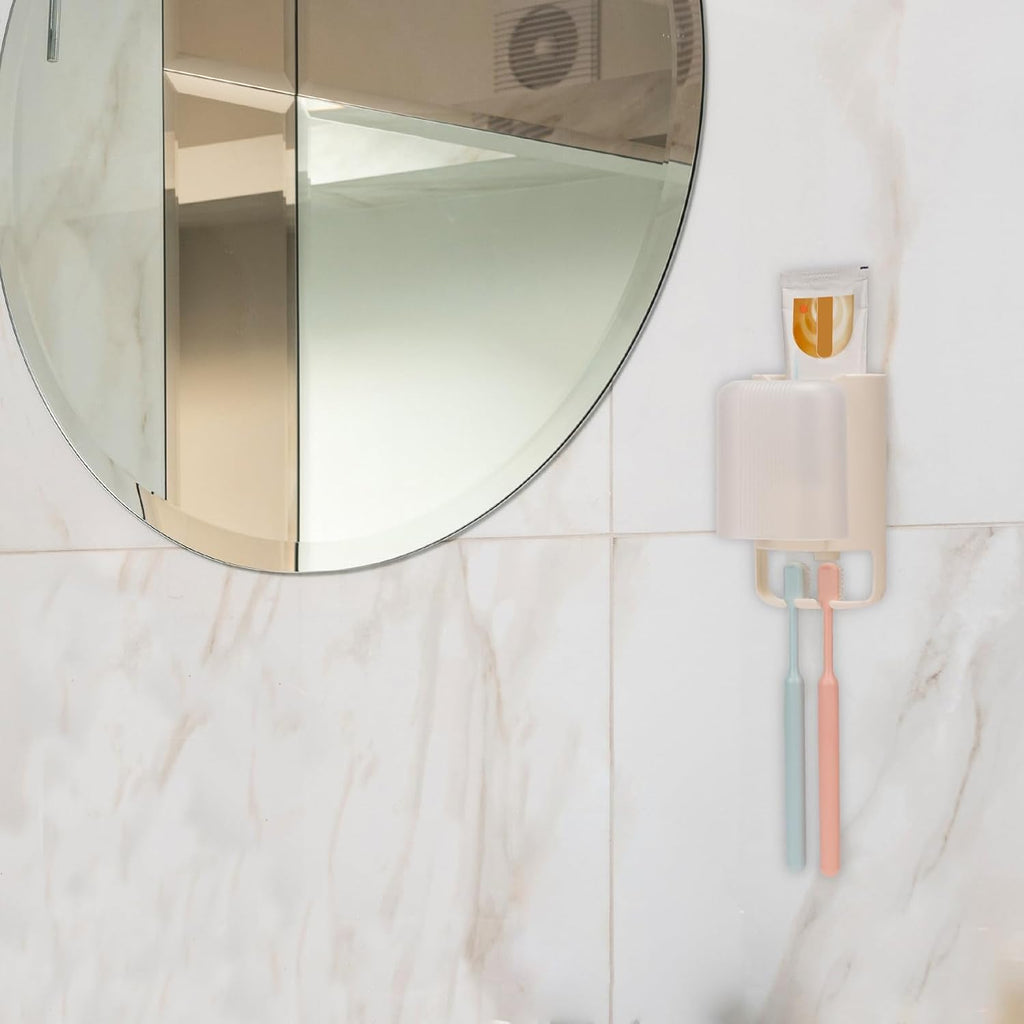 Wall Mounted Travel Toothbrush Holder for Dual Purpose, Portable Tooth Brush Case, Toothpaste Organizer for Bathroom, Dorm, Camping, Business Trip (White)