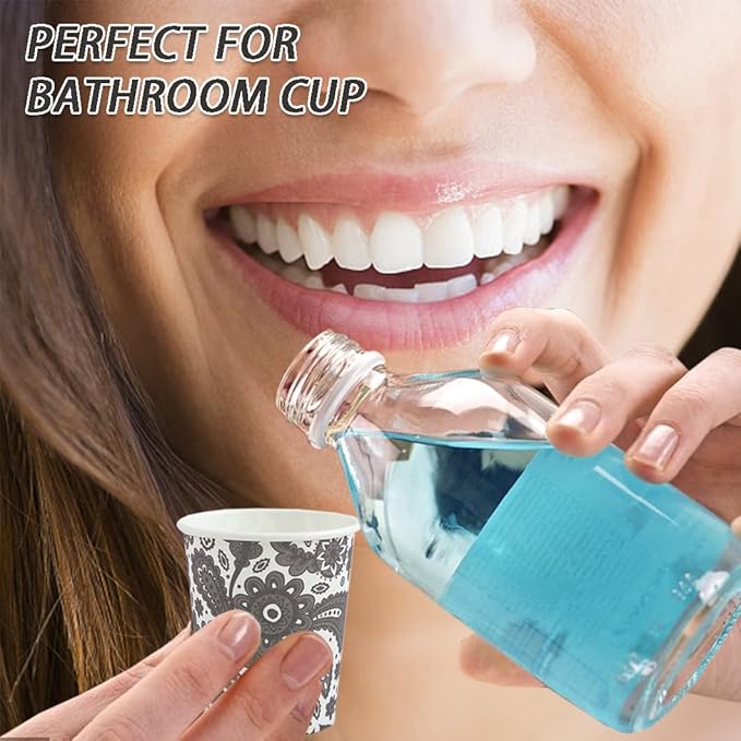 [300 Pack] 3 oz Disposable Paper Cups, Small Mouthwash 3 OZ Mini Bathroom Cups 3 Ounce for Supermarket, Birthday Party, Travel, Events, Picnic, BBQ (Paisley)