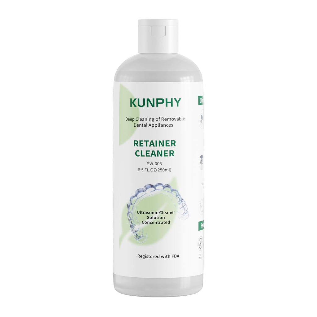KUNPHY Ultrasonic Retainer Cleaner Solution Concentrate-Professional Cleaning of Retainers, Denture, Invisible Aligners, Mouth Guards, Night Guards, Remove Odors, Discoloration & Stains 8 oz(Mint)