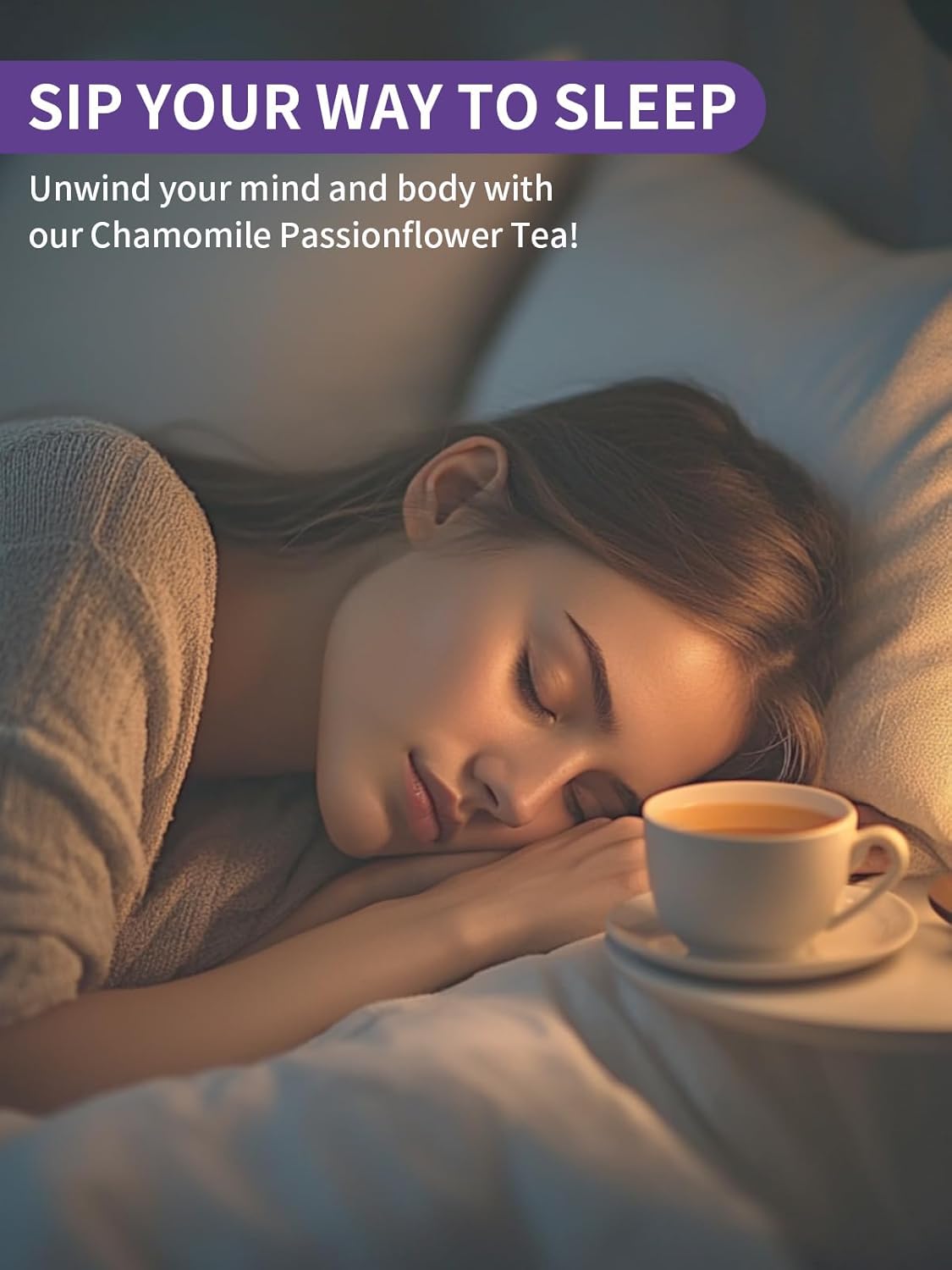 TeeLux Chamomile Passionflower Tea, Caffeine Free Tea with Lemon Balm, Spearmint, Valerian Root, Lavender, Soothing & Smooth Taste, 100 Count