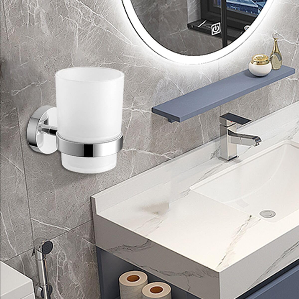 Toothbrush Holder Wall Mounted with Satined Cup with Chrome-Plated Holder,Metal Stainless Steel