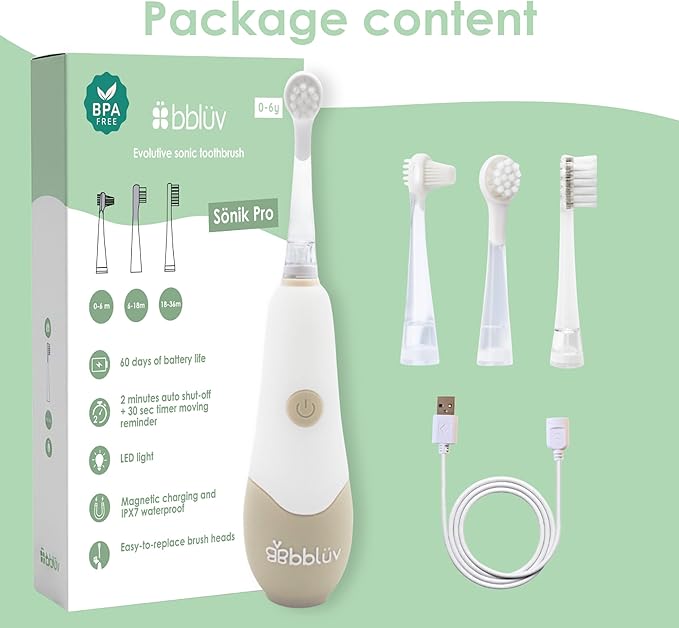 bblüv - Sönik Pro - 4 Stage Sonic Toothbrush for Babies, Infants, Toddlers, and Children - Rechargeable Electric Toothbrush with LED Light and 3 Smart Modes