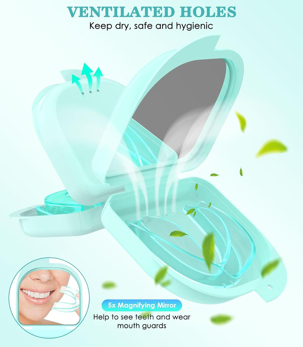 Mouth Guard for Grinding Teeth at Night, Night Guards for Teeth Grinding with 2 x 5X Mirror Case,Mint Green,4 Pack/Small Size