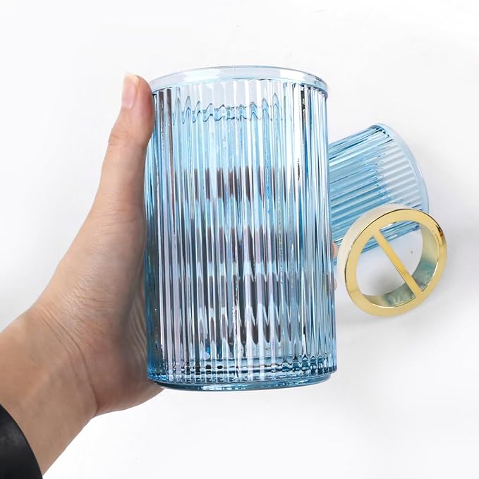 Toothbrush Holders for Bathrooms, 2pcs Glass Toothbrush Holder, 12oz Bathroom Tumbler and Mouthwash Cup, Tooth Brush and Toothpaste Organizer for Bathroom Vanity Countertop (Blue Gold)