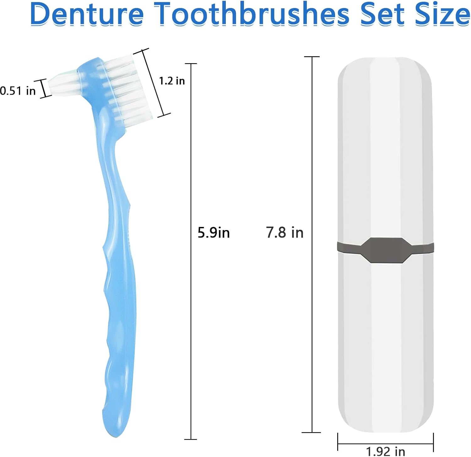 2-Piece Denture Cleaning Brush Set - Multi-Layered Bristles False Toothbrush with Ergonomic Handle and White Carrying Case for Fake Teeth Cleaning, Travel-Sized Oral Care Tool (Blue&Red, One Size)