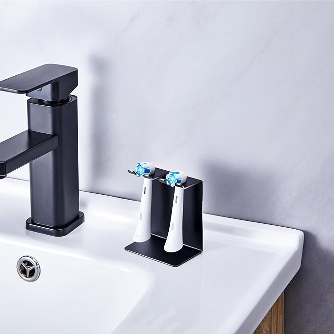 Electric Toothbrush Head Holder, Tooth Brushing Holder, Wall Mounted Toothbrush Holders Shower Bathroom, Self Adhesive or Desktop Tooth Brush Holder Organiser (Black, Small)