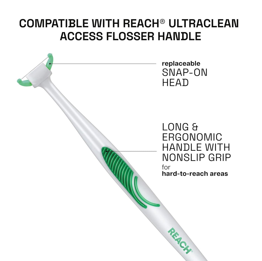 REACH Ultraclean Access Flosser Refill Heads, Unflavored, Plaque Remover for Teeth, Shred Resistant, for Hard to Reach Areas, Oral Care, PFAS Free, for Adults & Kids, 6 Pack, 28 Count