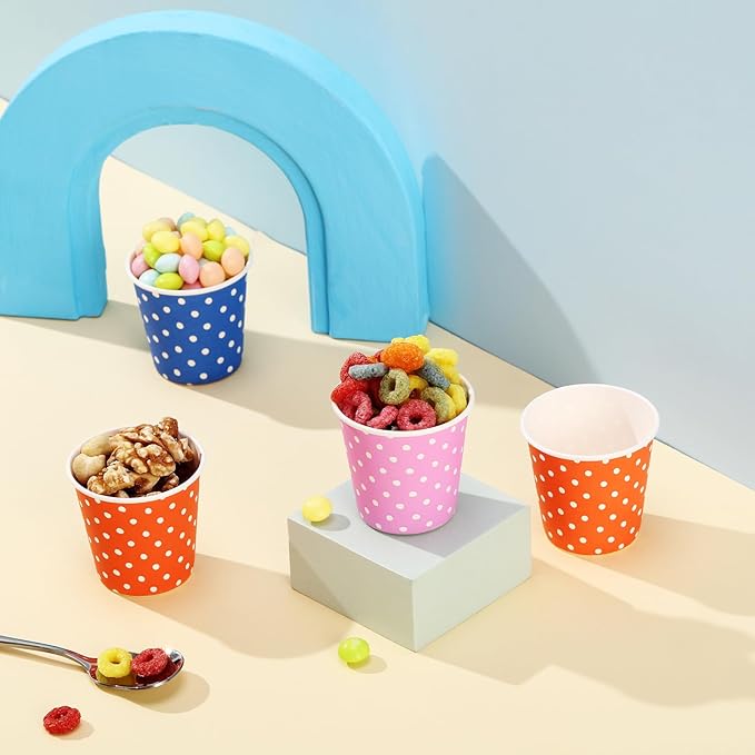 500 Pack 5oz Paper Cups, Multicolor Paper Disposable Cups, Small Mouthwash Cups, Cold Beverage Drinking Cup for Party, Travel and Event (Dots)