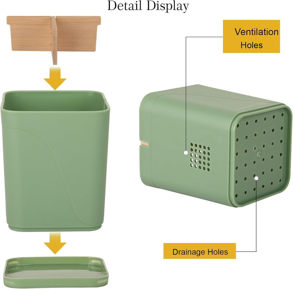 Electric Toothbrush Holder 3 Slots Tooth Brushing Holder with Bamboo Dividers for Bathrooms, Plastic Toothbrush and Toothpaste Organizer for Shower, Countertop, Vanity, Green