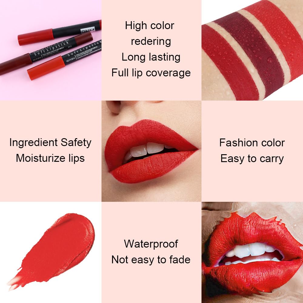 evpct 1Pcs Ruby Red Matte Lipstick and Lip Crayon Liner Pencil Pen Set for Women Lip Stain Long Lasting Waterproof labiales mate magicos 24 horas originales pintalabios permanente 24 horas 10