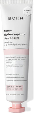 Boka Fluoride Free Toothpaste, Nano Hydroxyapatite Toothpaste, Appropriate for Sensitive Teeth - for Adult, Kids Oral Care - Coco Ginger Flavor, 4 Fl Oz 1Pk US Manufactured
