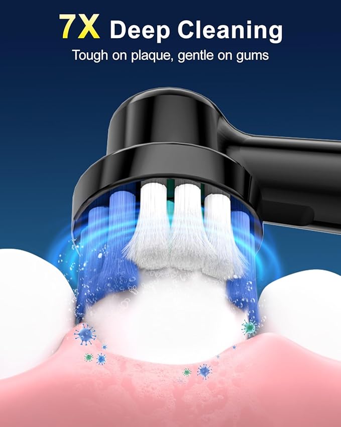 Rtauys Rotating Electric Toothbrush for Adults with 8 Brush Heads (2 Types), 5 Modes Rechargeable Power Toothbrush with Travel Case and 2 Minute Smrte Timer