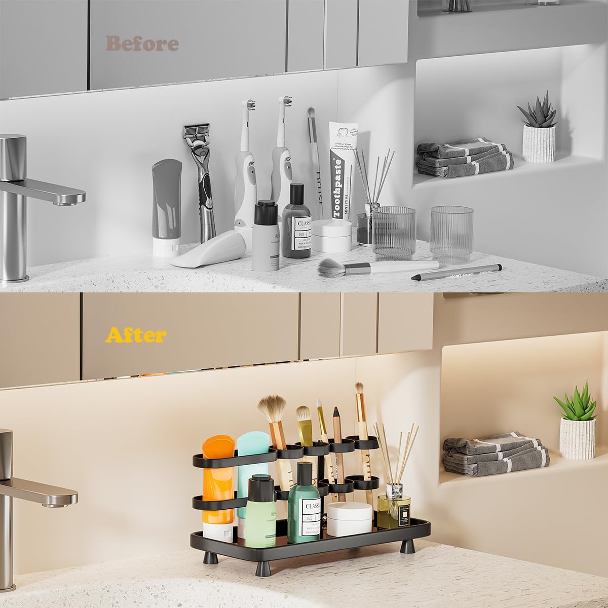 Toothbrush Holders for Bathrooms, Metal Electric Toothbrush and Toothpaste Organizer, Vanity Countertop Bathroom Accessories Organizer Storage, Black