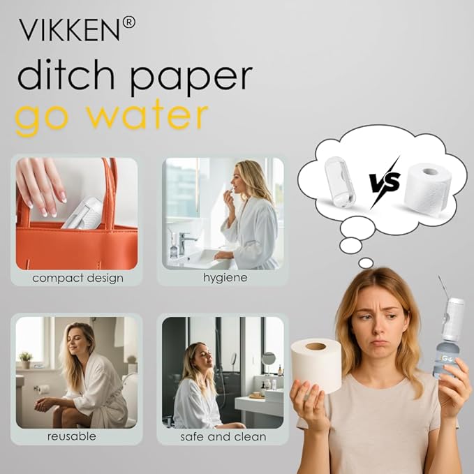 VIKKEN® 250ml iGo X Portable Travel Bidet USB-Type C Rechargeable Electric Mobile Handheld Ultra Strong Water Spray Personal Hygiene Self Care for Women & Men