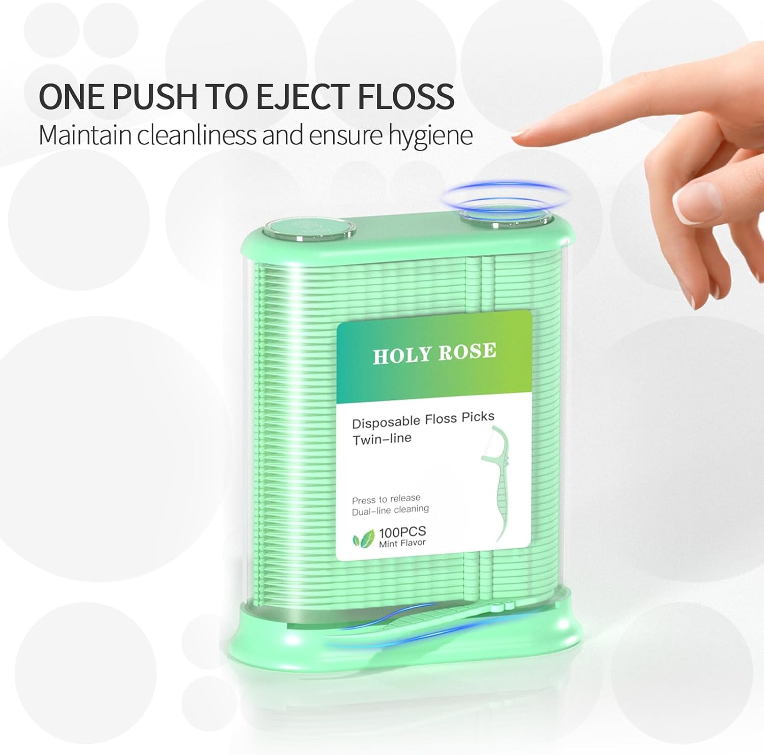 Holy Rose Dental Floss Dispenser and Flossers Storage Case Combo - with 100 Floss Picks and 200 Refillable - Mint Flavor，Twin Line Desig, for Organizing and Dispensing Dental Floss Stick Container