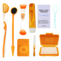 Braces Cleaning Kit for Teeth, Portable Orthodontic Toothbrush Kit Oral Care Dental Travel Kit - Interdental Brush Dental Wax Dental Floss Toothbrush Box (Orange)