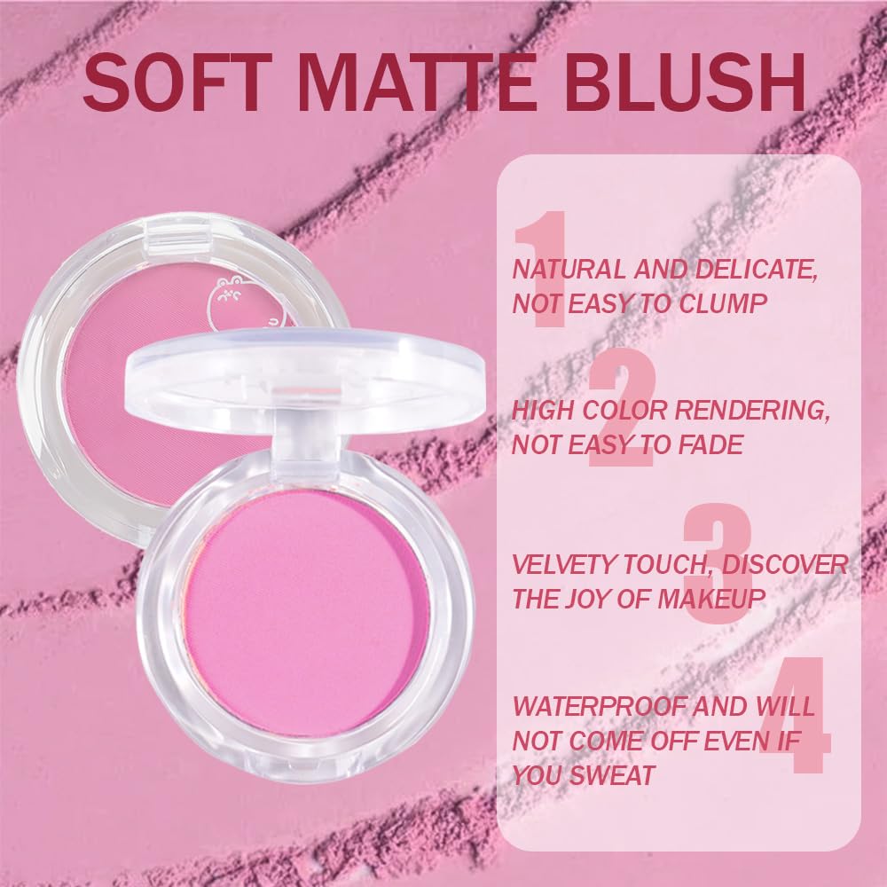 Matte Powder Blush for Cheeks – Long Lasting Natural Face Blusher Makeup, Lightweight Blendable Cheek Color for Women, Vegan & Cruelty-Free – #01 Pale Pink