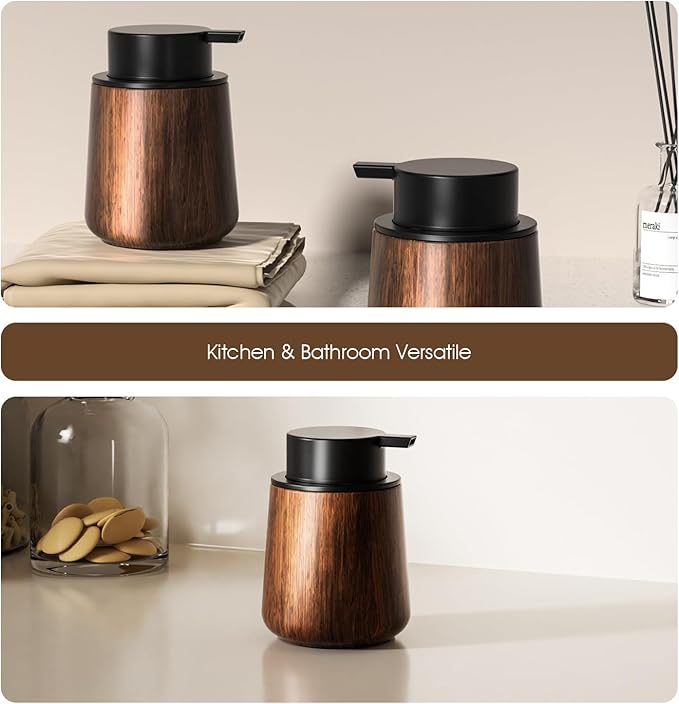 18 Oz Walnut Color Foaming Hand Soap Dispense, Refillable Kitchen Dish Soap Dispenser, Modern Home Decor Soap Dispenser for Bathroom