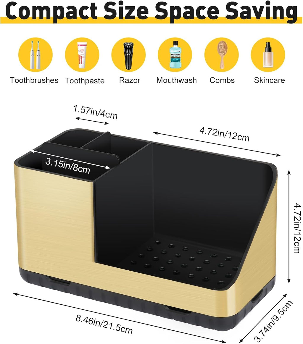 Toothbrush Holders for Bathroom Countertop Organizer, Kids Electric Toothbrush and Toothpaste Holders, Bathroom Accessories Organizer and Storage (Brushed Gold)