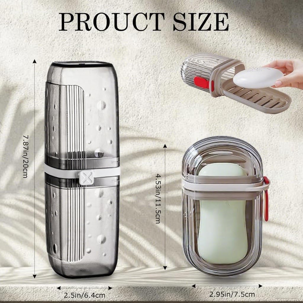 Soap Case and Toothbrush Travel Case, Portable Leakproof Travel Soap Container Dish Tray - Travel Toothbrush Holder & Bar Soap Travel Case Ideal for Trip, Gym, Camping and Bathroom (Travel Set)