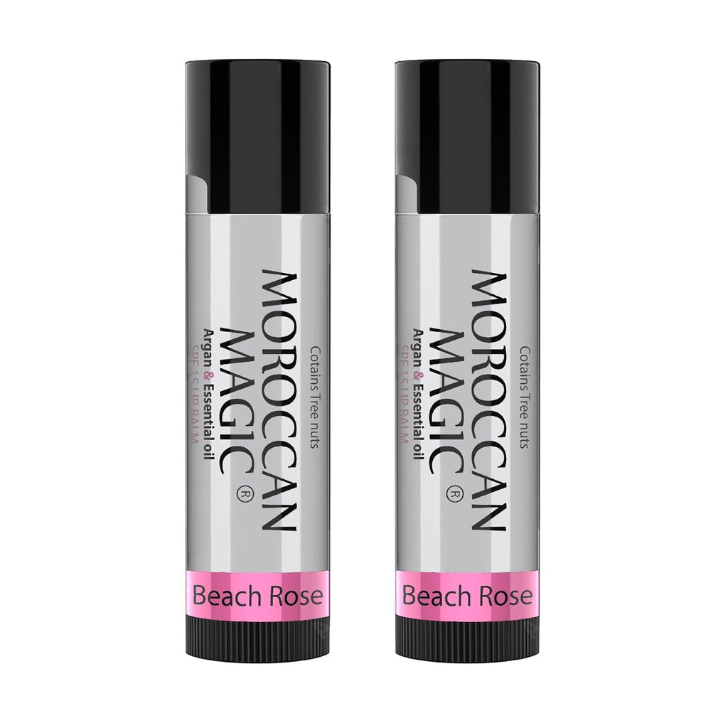 Moroccan Magic Beach Rose SPF 15 Lip Balm - Rose Vanilla | Argan Oil & Essential Oils | Family Owned | Cruelty Free | 2 Pack