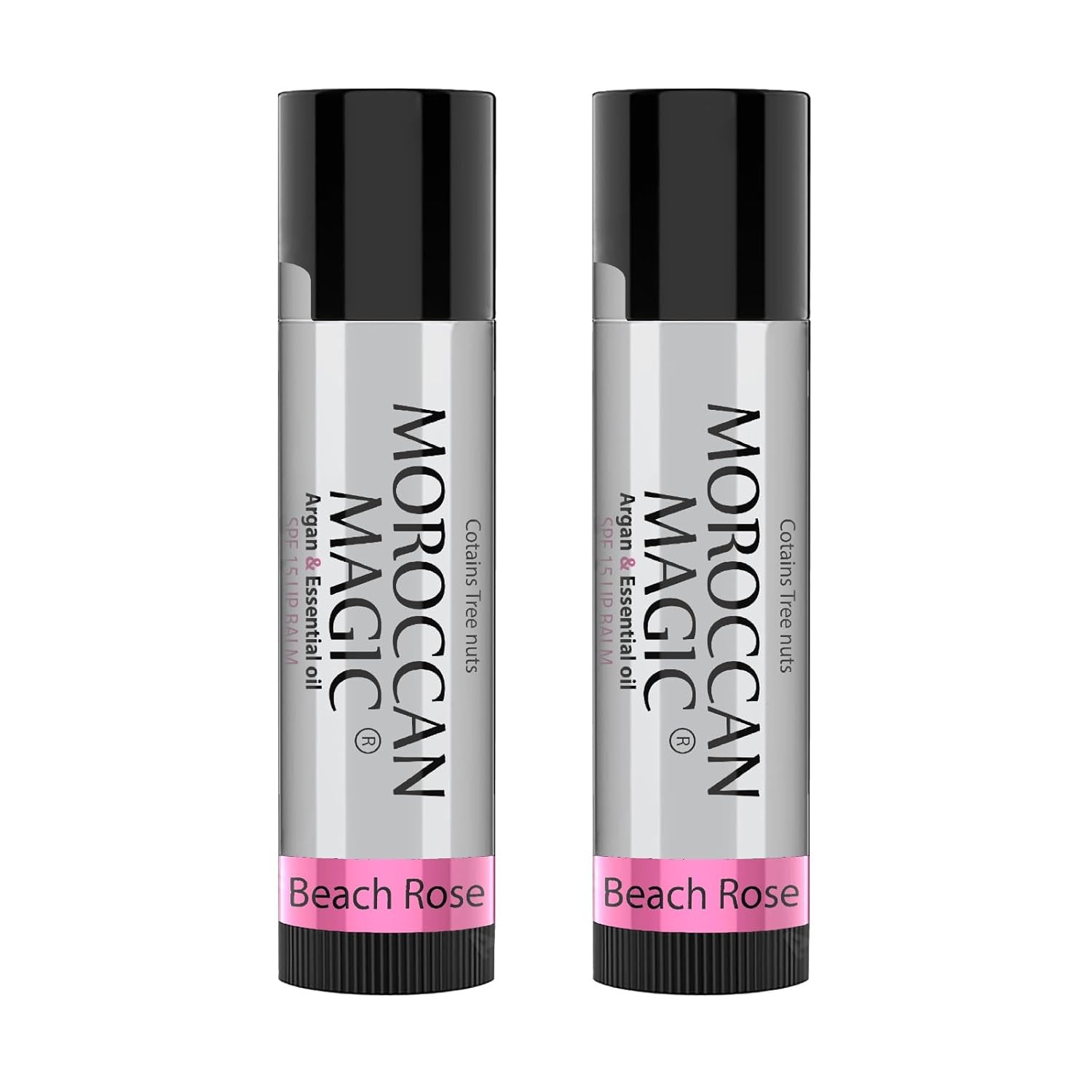Moroccan Magic Beach Rose SPF 15 Lip Balm - Rose Vanilla | Argan Oil & Essential Oils | Family Owned | Cruelty Free | 2 Pack