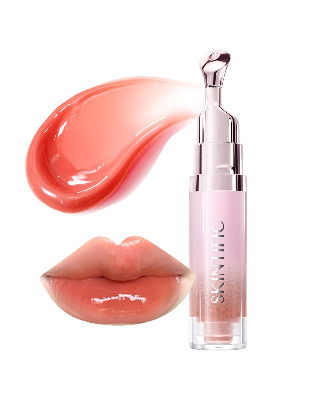 Hydrating Brightening Lip Serum, Smooth Tinted Lip Stain, Plumping Lip Gloss with Polypeptide Squalane, Moisturizing Balms, Brighten Dark Lips, Korean Beauty Makeup (02 Coral Rose)