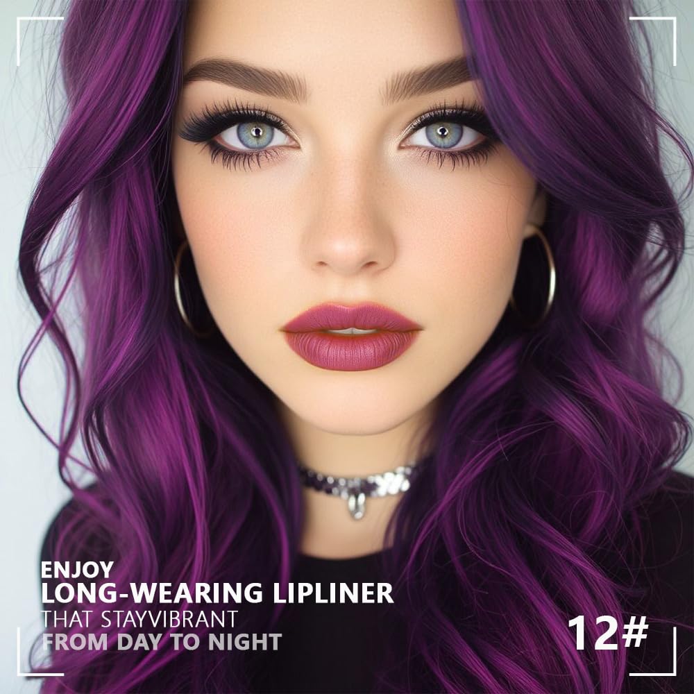 Matte Calligraphy Liquid Lip Liner Lipstick Pencil, Purple Long-Lasting Transfer-Proof Lip Stain, Lightweight Lipstick, Sheer Buildable Color, Fades to a Natural Wash of Colors