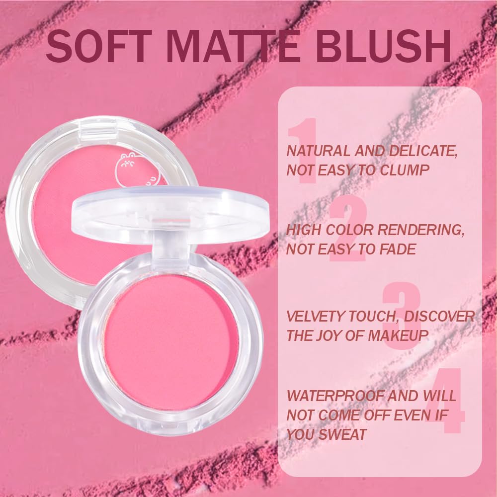 Matte Powder Blush for Cheeks – Long Lasting Natural Face Blusher Makeup, Lightweight Blendable Cheek Color for Women, Vegan & Cruelty-Free – #02 Petals Pink