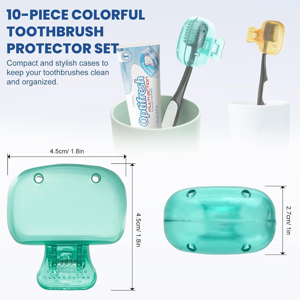 Zoyiancy 10pcs Toothbrush Cover, Toothbrush Protector Case, Travel Tooth Brush Head Pod Case, Toothbrush Cap Plastic Clip for Household Bathroom School (Pink, Purple, Orange, Yellow, Clear)