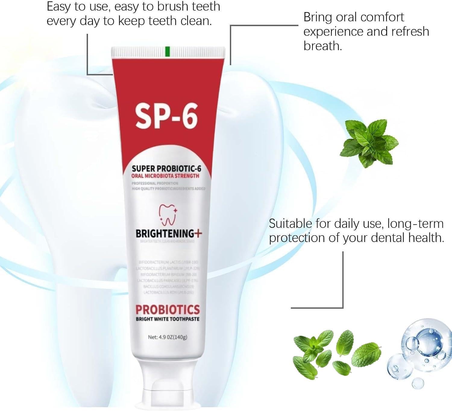 Sp-6 Probiotic Whitening Toothpaste, Sp-6 Ultra Whitening Toothpaste, with a Fluoride Free, Fresh Breath and Mint Flavored Enhancement Formula, Beneficial for Oral Health! 3pc (3)