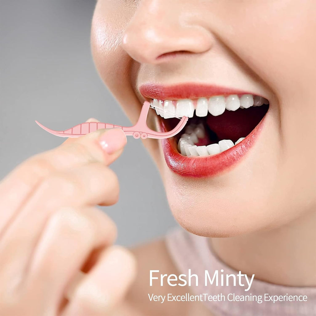 Holy rose Dual-Line Dental Floss Picks - Pink Flossers 300 Count,End with Toothpick - Mint Flavored for Oral Cleaning & Fresh Breath-and Ideal for Daily Teeth Care