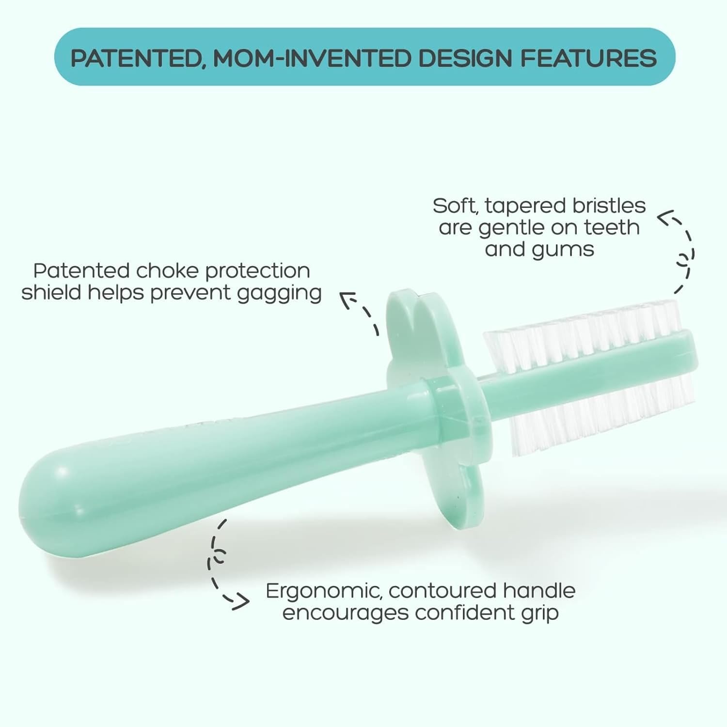 grabease Double Sided Baby Toothbrush - Silicone Finger Brush for Infant Gums - Soft Dual-Sided Brush for Toddler Teeth - Training Toothbrush for Toddlers & 1-Year-Olds - Pack of 2, Mint & Blush