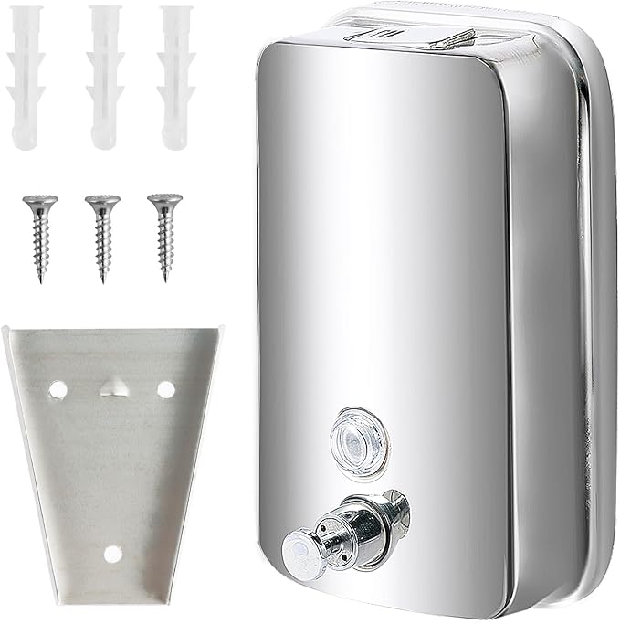 34 oz/1000ml Stainless Steel Commercial Soap Dispenser Wall Mount, Hand Soap Dispenser for Bathroom, Refillable Soap Liquid Dispenser for Bathrooms Kitchen Restaurants Hotel Hospitals