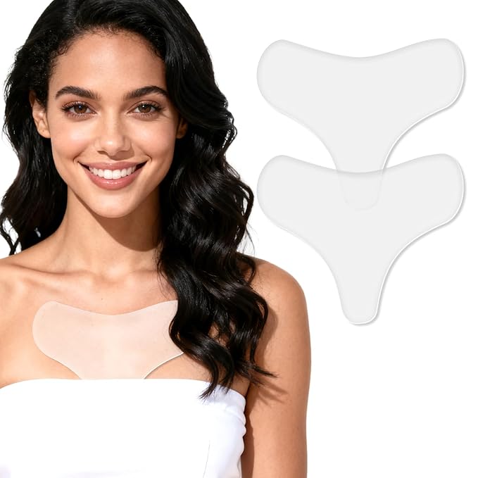 2PCS T-Shaped Silicone Chest Wrinkle Pads for Décolleté – Reusable Anti-Wrinkle Chest Patches for Women – Firming & Hydrating Silicone Pads for Chest Lines – Medical-Grade & Eco-Friendly