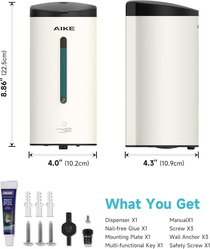 AIKE Wall Mount Automatic Foam Soap Dispenser 25 OZ Commercial Large Capacity Stainless Steel Model AK1205FA(Matte White)