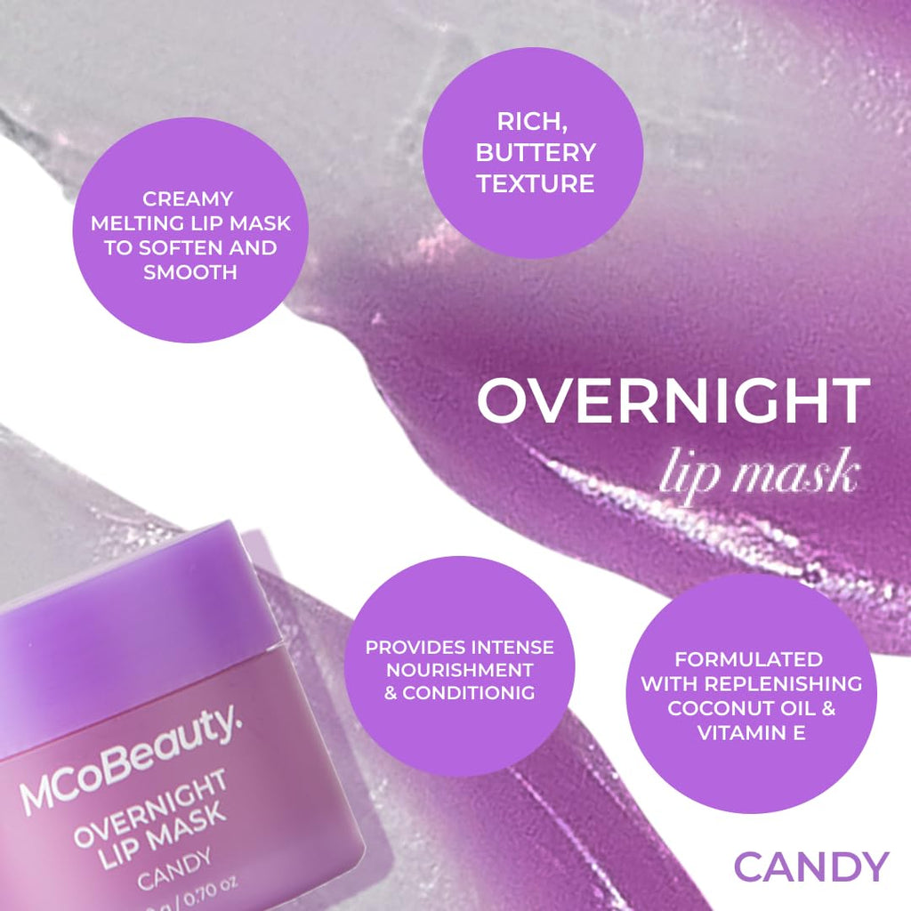 MCoBeauty - Double Duty Lip Mask - Contains Coconut Oil and Vitamin E Lip Balm for Day or Overnight Mask - Candy Scent - Skin Care and Makeup Accessories - Holiday Essentials - 15g