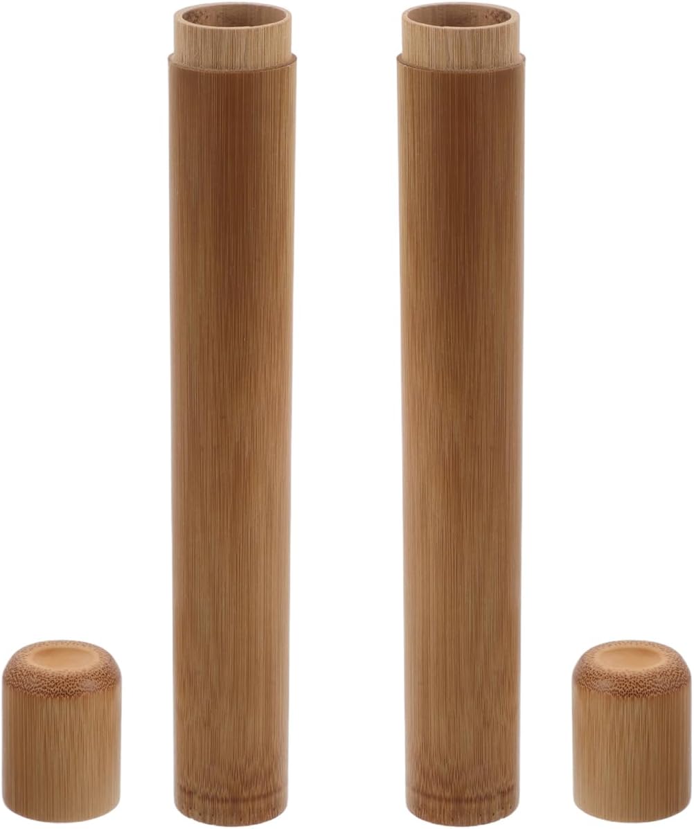2Pcs Portable Bamboo Toothbrush Holder Case Lightweight Travel Tube for Hiking Camping and Daily Use Storage for Bamboo and Toothbrushes