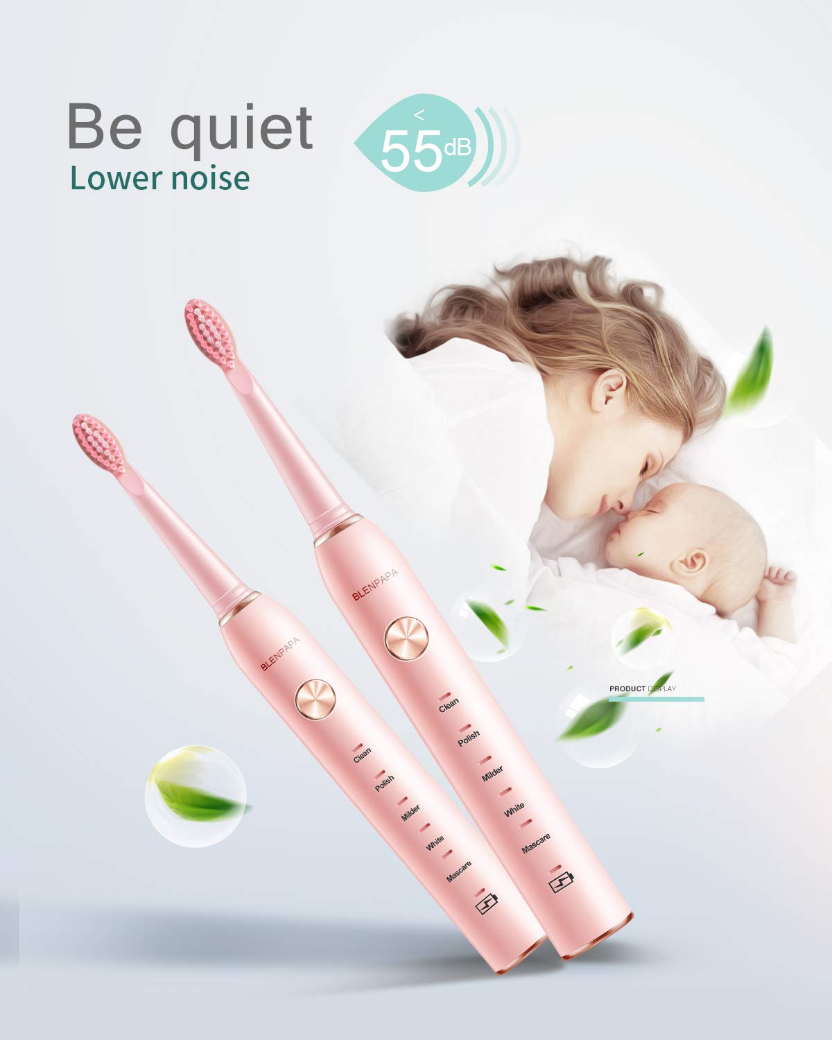 Electric Toothbrush for Adults, 5 Modes, 38,000 VPM Rechargeable, Dupont Brush Heads, Travel-Friendly, 1 Handle, Pink