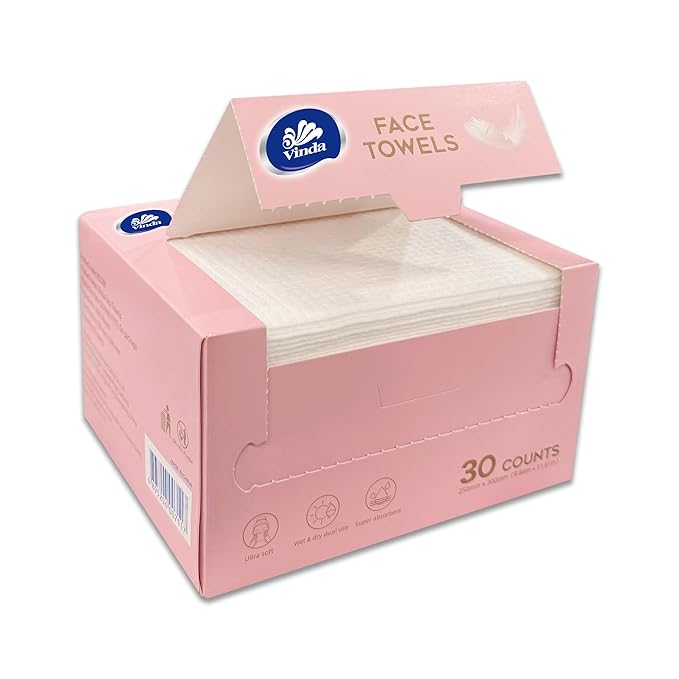 Vinda Ultra – Soft Disposable Face Towels – Extra Large，30 Count – Thick 100% Rayon Fabric Dry Wipes for Sensitive Skin & Makeup Removal